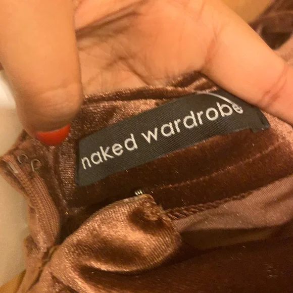 Naked Wardrobe Brown Velvet Backless Dress - Med - Picture 7 of 7